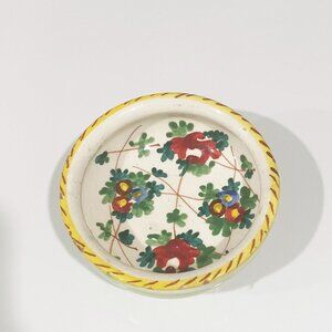 Small Round Footed Trinket Dish Hand Paint Floral Earthenware Sgraffito Italy